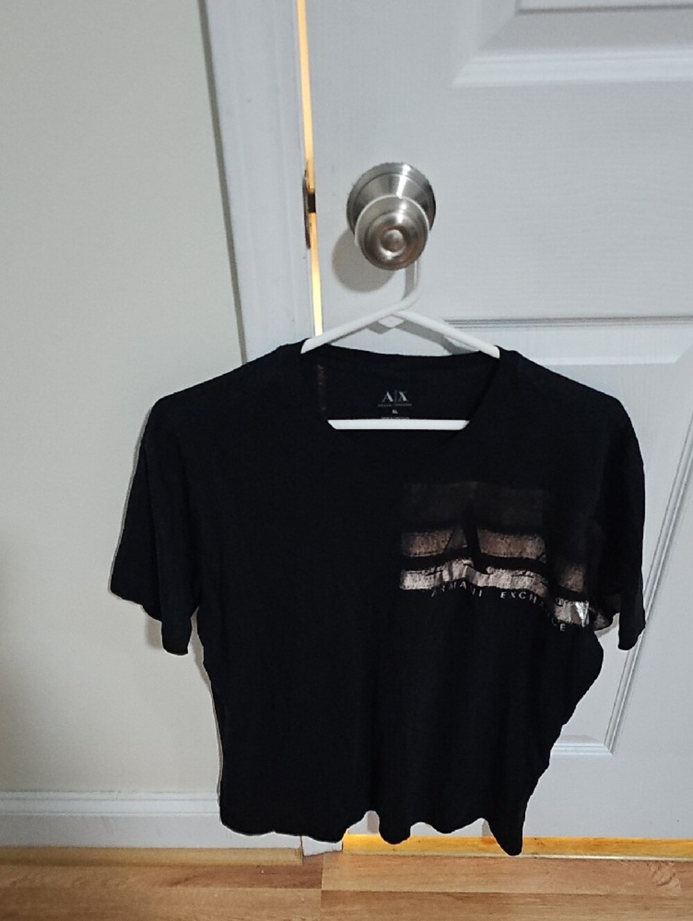 Armani Exchange Black Short Sleeve Tee with Faded Beige Graphic